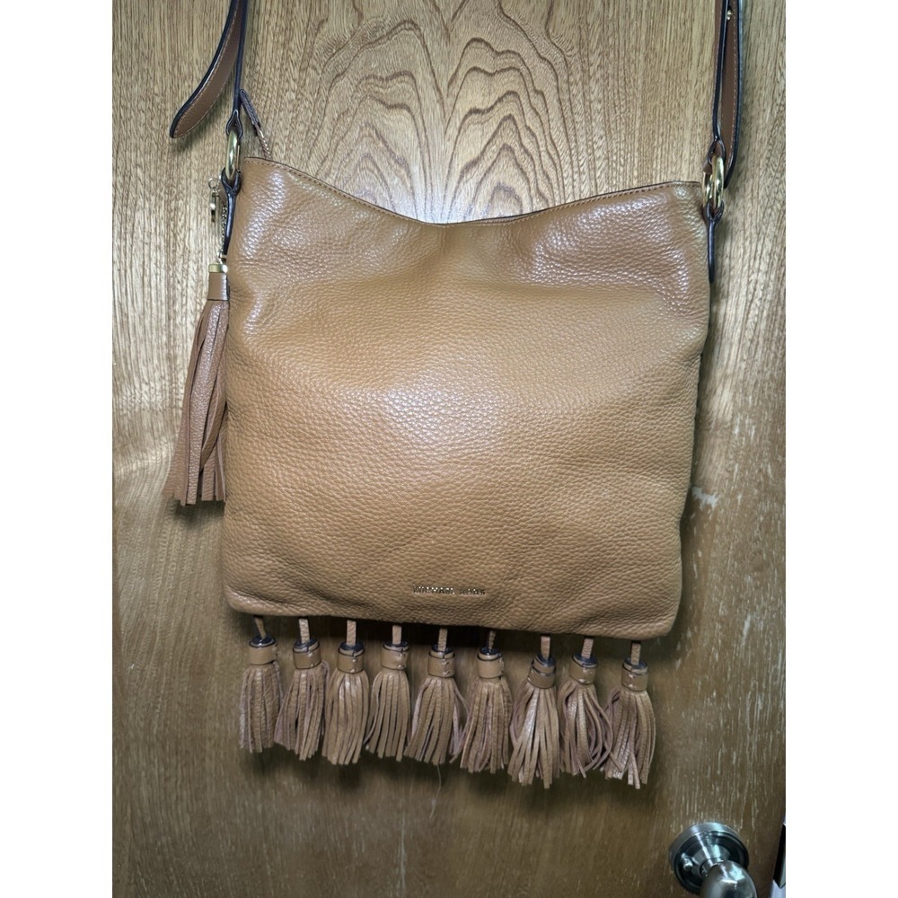 Michael Kors Camel Brown Tasseled Crossbody Purse Braid Strap Design Western - Picture 2 of 16